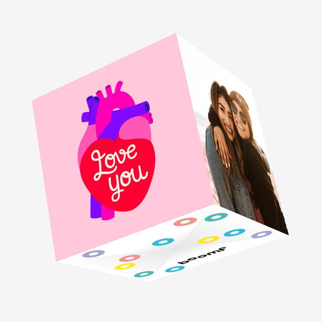 Love You Realistic Heart Confetti-exploding Greetings Card