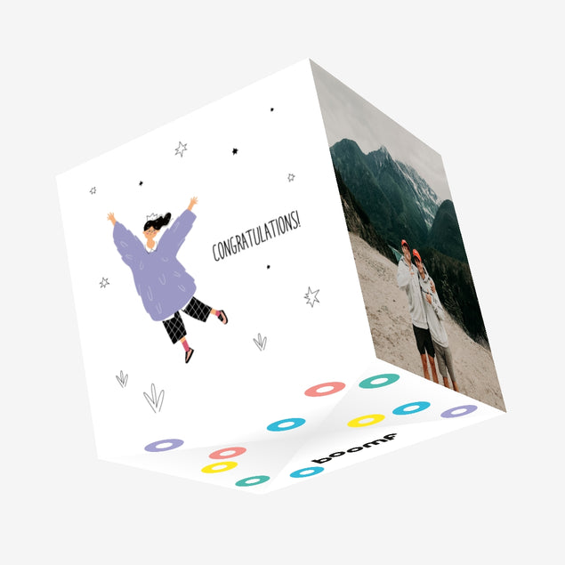 Girl In Purple Sweater Happy Birthday Confetti-exploding Greetings Card
