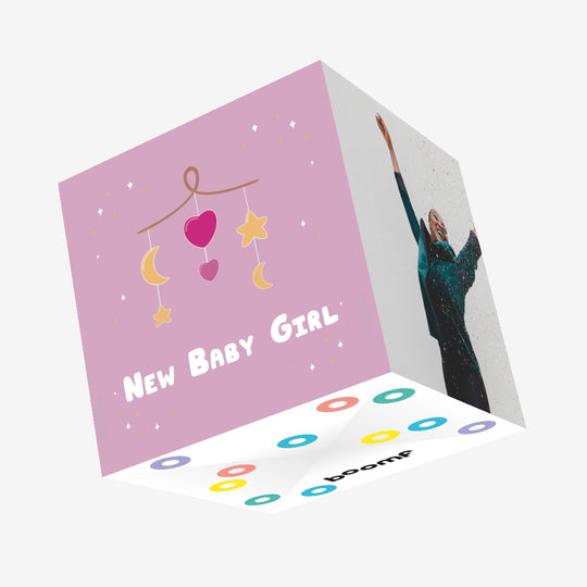 Cute Nursery Mobile New Baby Girl Confetti-exploding Greetings Card