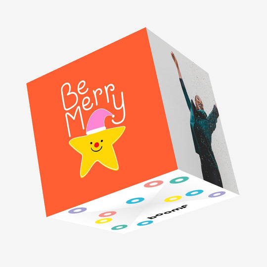 Be Merry Cute Christmas Star Orange Confetti-exploding Greetings Card