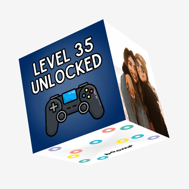 Level 35 Unlocked - 35th Birthday For Gamers Confetti-exploding Greetings Card