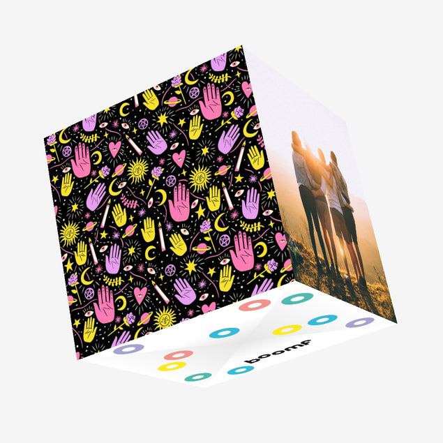 Black Illustrated Magical Confetti-exploding Greetings Card