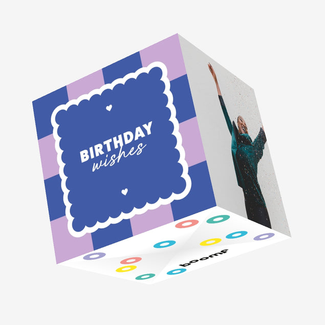 Birthday Wishes Modern Blue & Purple Confetti-exploding Greetings Card