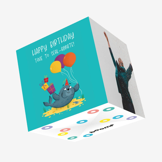 Cute Seal Birthday Confetti-exploding Greetings Card