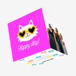 Happy Day Cat In Sunglasses Pink Confetti-exploding Greetings Card