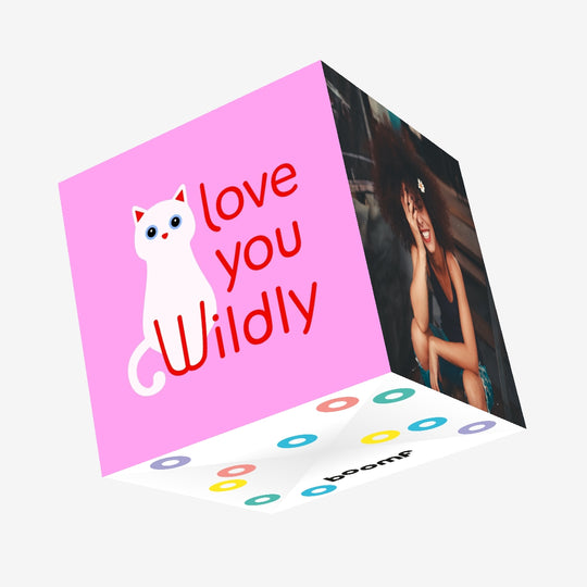 Love You Wildly Cute Cat Pink Confetti-exploding Greetings Card