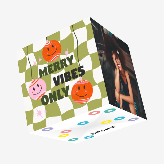 Merry Vibes Only Smiley Baubles Christmas Confetti-exploding Greetings Card