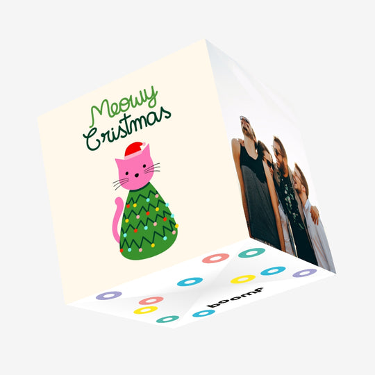 Pink Cat Meowy Christmas Confetti-exploding Greetings Card