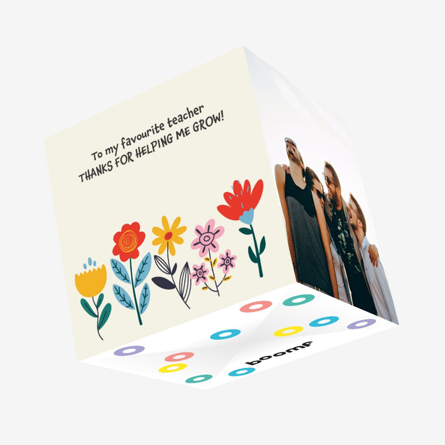 To My Favourite Teacher, Thanks For Helping Me Grow! Confetti-exploding Greetings Card