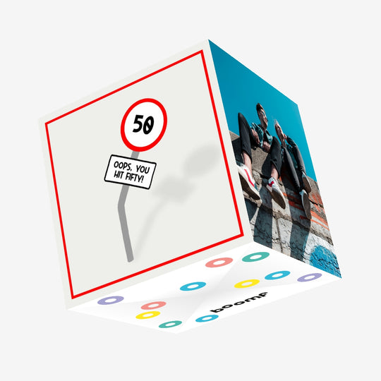Oops You Hit Fifty Road Sign 50th Birthday Confetti-exploding Greetings Card