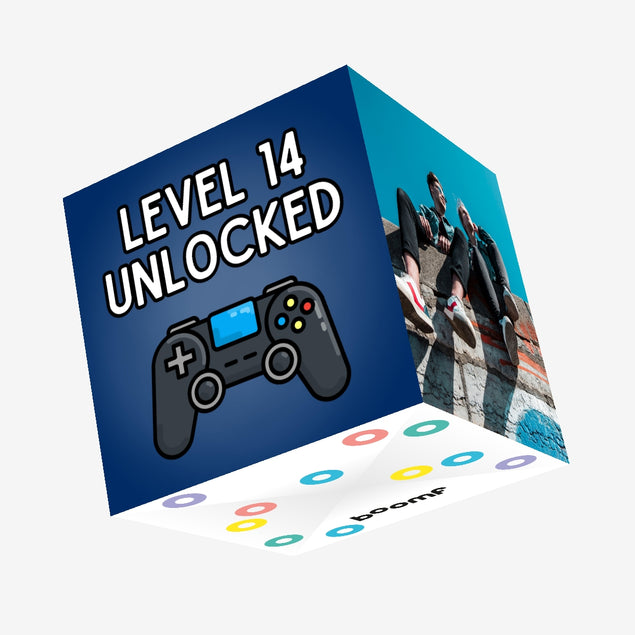 Level 14 Unlocked - 14th Birthday For Gamers Confetti-exploding Greetings Card