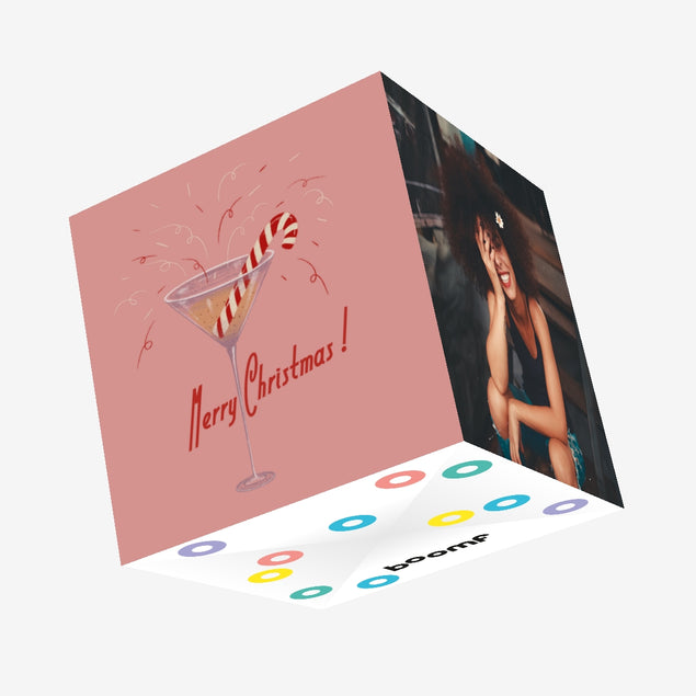 Merry Christmas Cocktail With Candy Cane Confetti-exploding Greetings Card