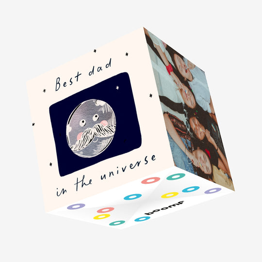 Best Dad In The Universe - Planet With A Moustache Confetti-exploding Greetings Card