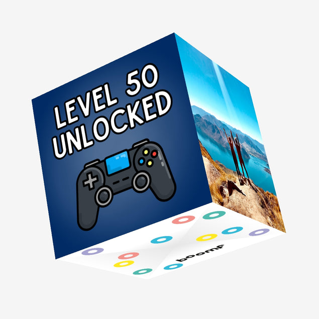 Level 50 Unlocked - 50th Birthday For Gamers Confetti-exploding Greetings Card