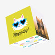 Happy Day Cat In Sunglasses Yellow Confetti-exploding Greetings Card