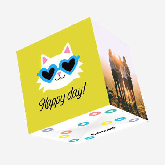 Happy Day Cat In Sunglasses Yellow Confetti-exploding Greetings Card