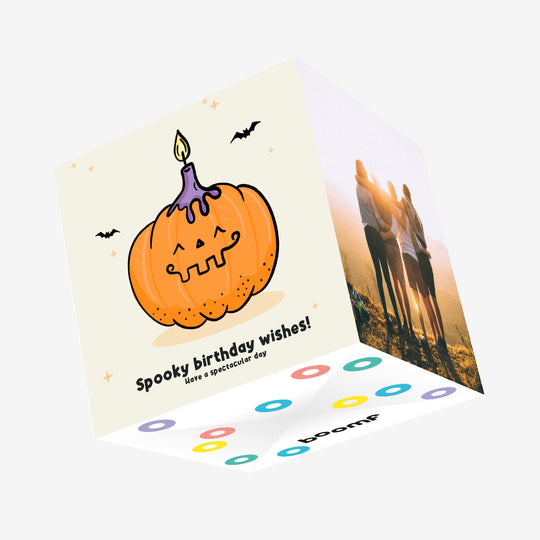 Spooky Birthday Wishes! Cute Pumpkin Confetti-exploding Greetings Card
