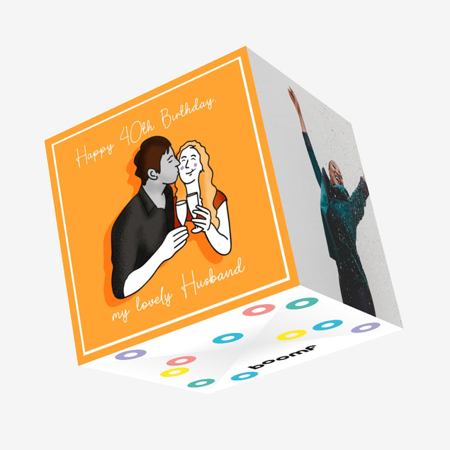 Orange Themed Happy 40th Birthday Husband Confetti-exploding Greetings Card