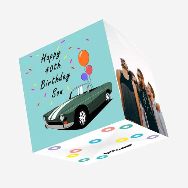 Retro Car Happy 40th Birthday Son Confetti-exploding Greetings Card