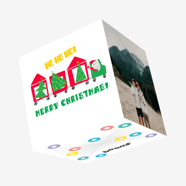 Ho Ho Ho Merry Christmas Train Confetti-exploding Greetings Card