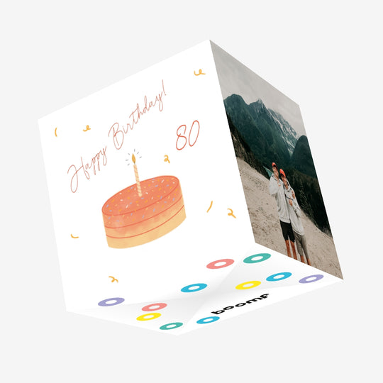 Happy 80th Birthday Cake With Candle Confetti-exploding Greetings Card
