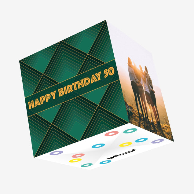 Happy 50th Birthday Green Squares Confetti-exploding Greetings Card