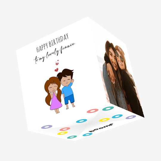 Happy Birthday Lovely Fiance Cute Couple Confetti-exploding Greetings Card