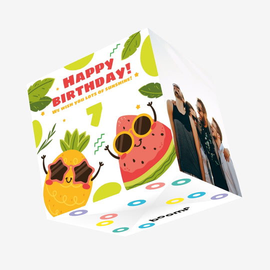 Shining Pineapple And Watermelon Happy 7th Birthday Confetti-exploding Greetings Card