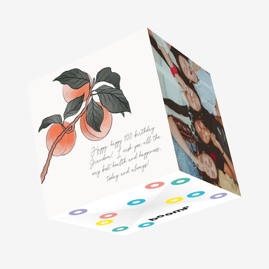 Happy 100th Birthday Grandma Peach Branch Confetti-exploding Greetings Card