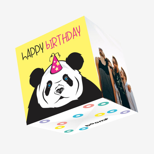 Panda In Hat Happy Birthday Confetti-exploding Greetings Card