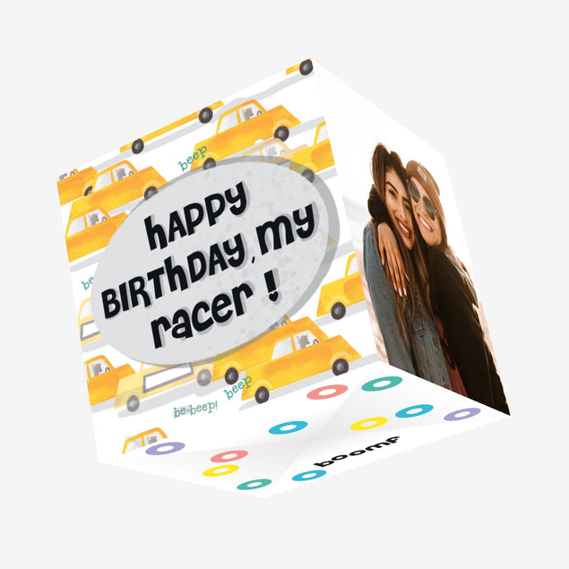 Yellow Cars Happy Birthday My Racer Confetti-exploding Greetings Card