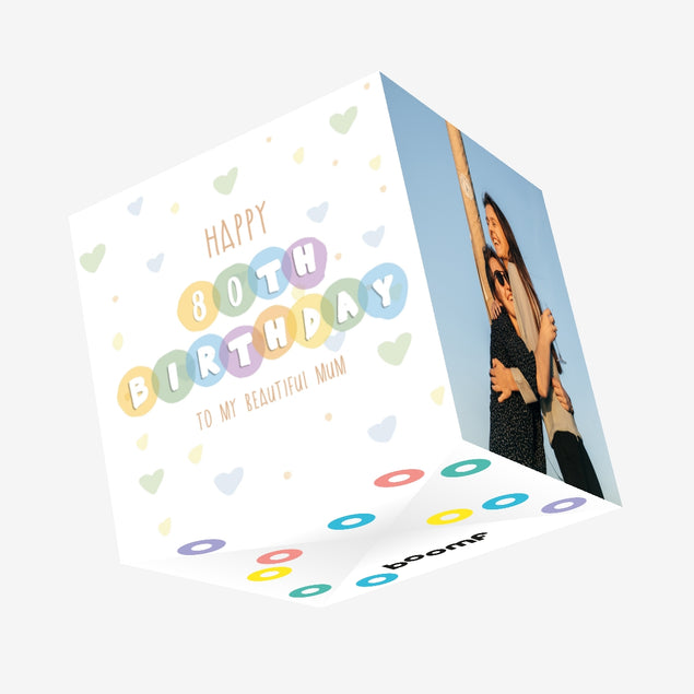 Colorful Happy 80th Birthday Mum Confetti-exploding Greetings Card