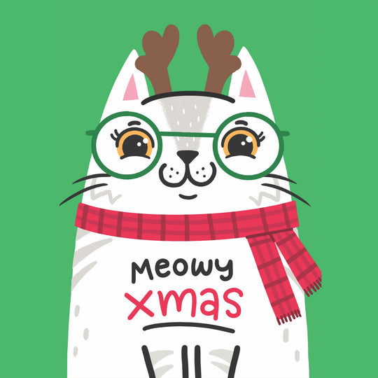Meowy Christmas White Cat Card