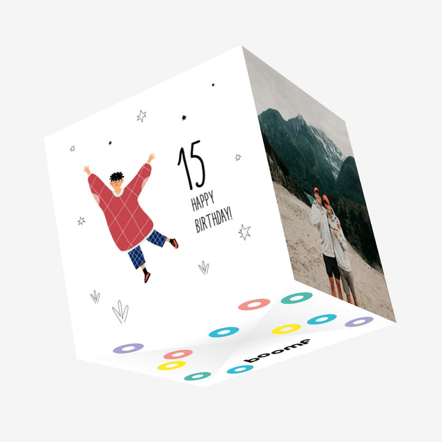 Cheerful Teenager Happy 15th Birthday Confetti-exploding Greetings Card