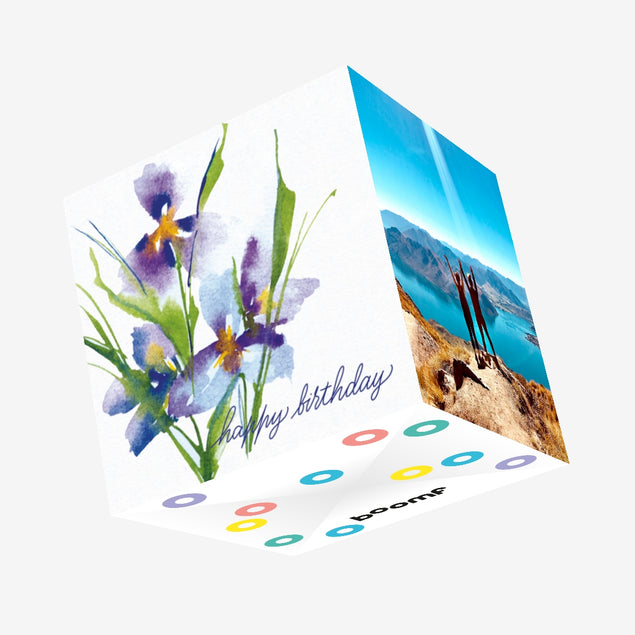 Beautiful Purple Painted In Watercolor Flower Happy Birthday Confetti-exploding Greetings Card