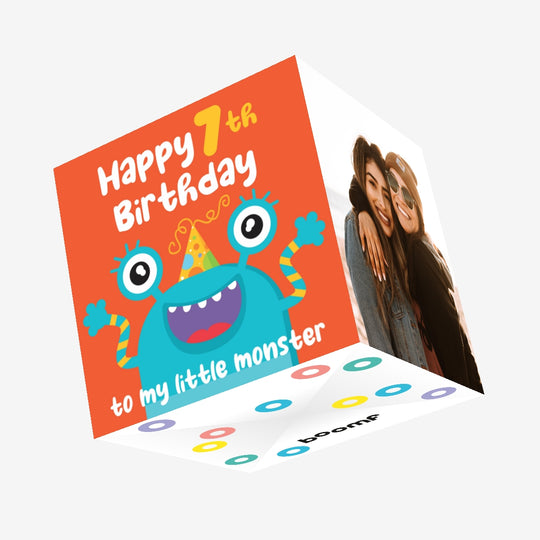Happy 7th Birthday To My Little Monster Confetti-exploding Greetings Card