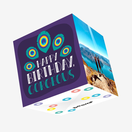 Happy Birthday Gorgeous Peacock Tail Confetti-exploding Greetings Card