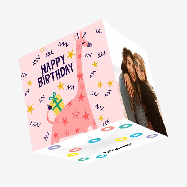 Pastel Giraffe And Gift Birthday Confetti-exploding Greetings Card