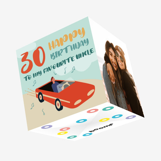 Red Vintage Cabriolet Happy 30th Birthday Uncle Confetti-exploding Greetings Card