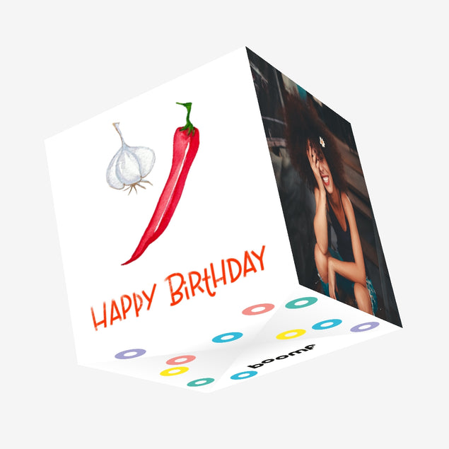 Happy Birthday Chili Pepper And Garlic Confetti-exploding Greetings Card