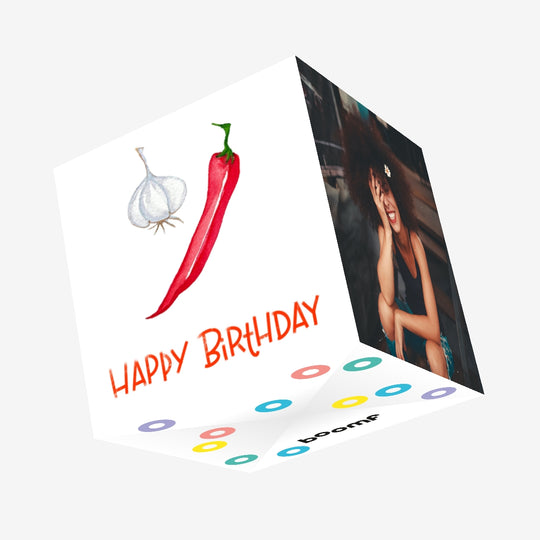Happy Birthday Chili Pepper And Garlic Confetti-exploding Greetings Card