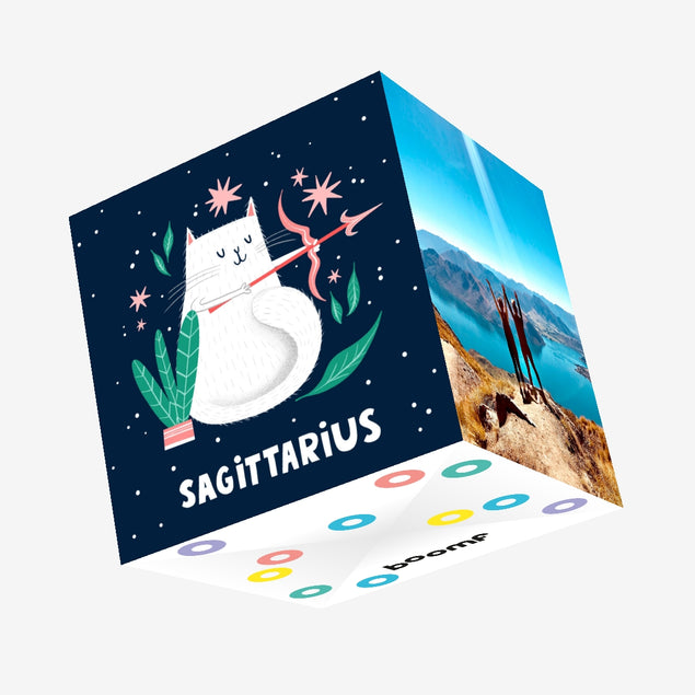 Furry Cat Sagittarius Star Sign Birthday Confetti-exploding Greetings Card