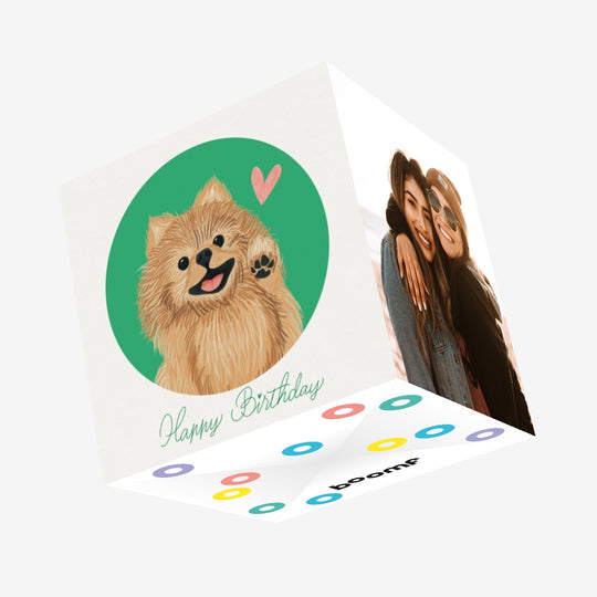 Happy Birthday Cute Pomeranian Confetti-exploding Greetings Card