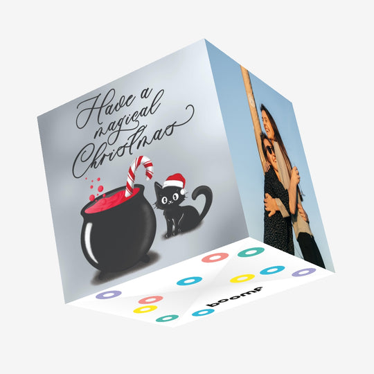 Cute Black Cat Magical Christmas Confetti-exploding Greetings Card