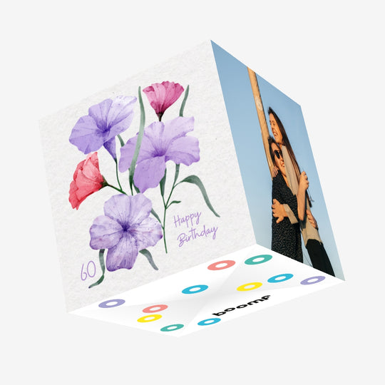 Soft Purple Flowers Happy 60th Birthday Confetti-exploding Greetings Card