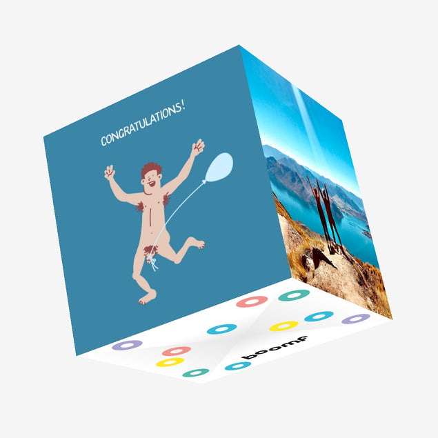 Congratulations Naked Guy With Balloon Confetti-exploding Greetings Card