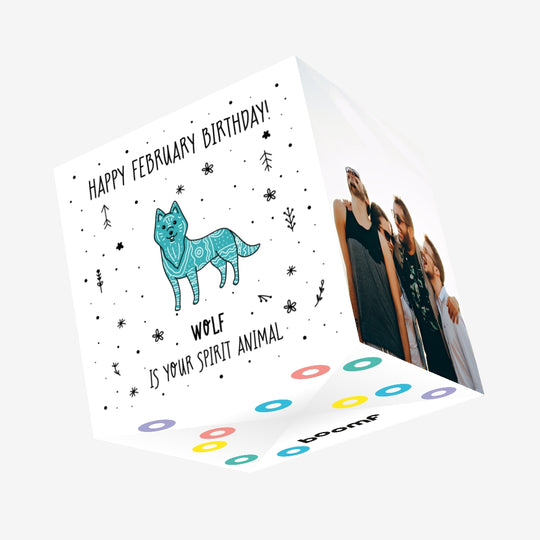 Spirit Animal Happy February Birthday Confetti-exploding Greetings Card