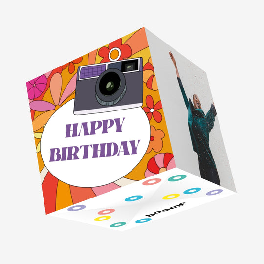 Happy Birthday Camera And Flowers Confetti-exploding Greetings Card