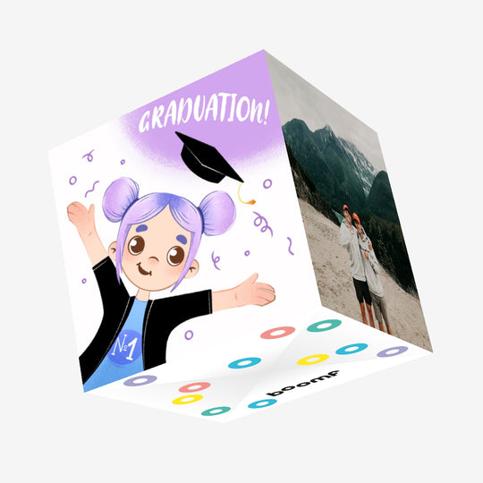 Cute Purple Hair Girl Graduation Confetti-exploding Greetings Card