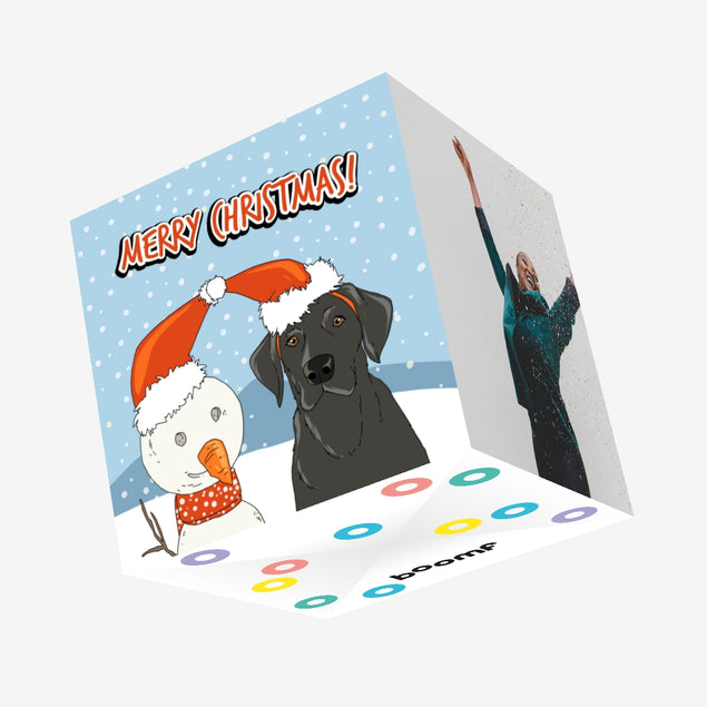 Merry Christmas Black Labrador And A Snowman Confetti-exploding Greetings Card